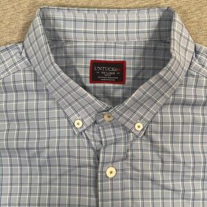 UNTUCKit Shirt Men 2XL Slim Blue Check Button Up Long Sleeve Performance Stretch